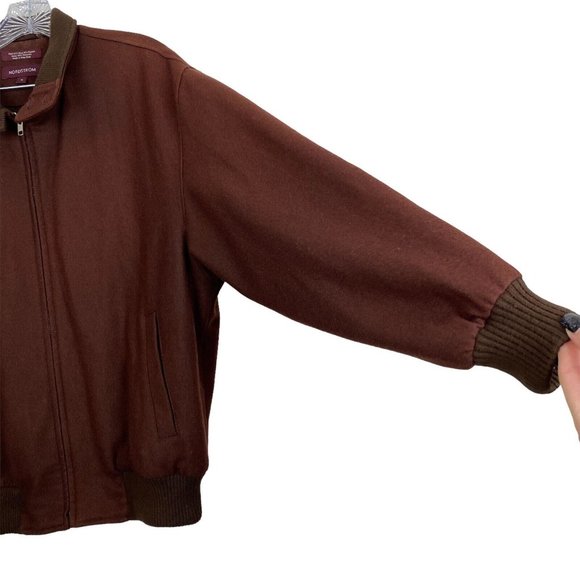 GUC Nordstrom Men's Sz M Wool Brown Bomber Jacket Zip Up Long Sleeve Jacket - Picture 4 of 10